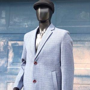 Men's (2) Button Blue Herringbone Luxury Overcoat
